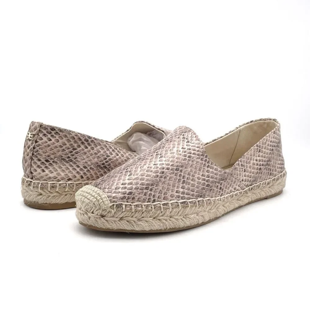 Sam Edelman Kesia Espadrilles Size 8.5 Snake Print Leather Flats Slip-On Taupe